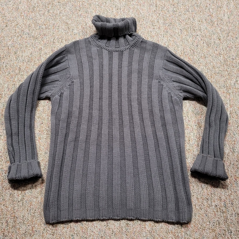 Vintage Gap Turtleneck Sweater‎ Mens Small Gray Ribbed Knit Cotton Y2K Outdoors